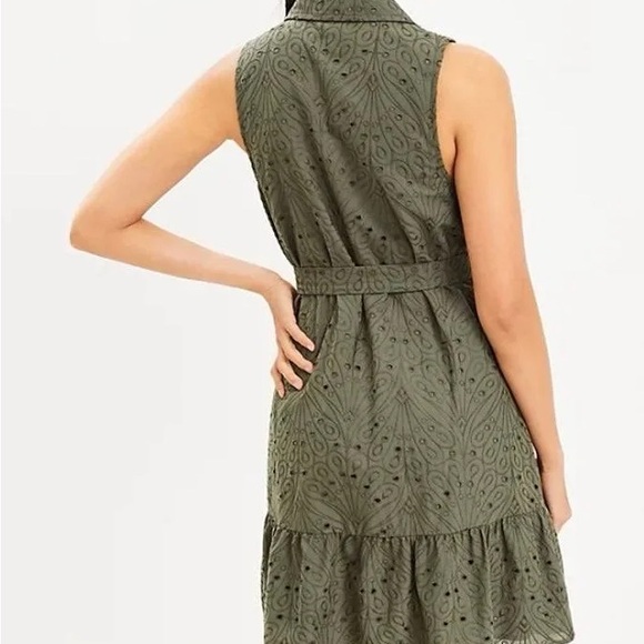 NWT LOFT Button Front Eyelet Sleeveless Shirtwaist Dress, Size XS - Picture 2 of 7